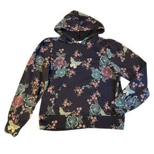 Lauren Conrad Floral Hoodie Womens Small Black Butterflies and Flowers